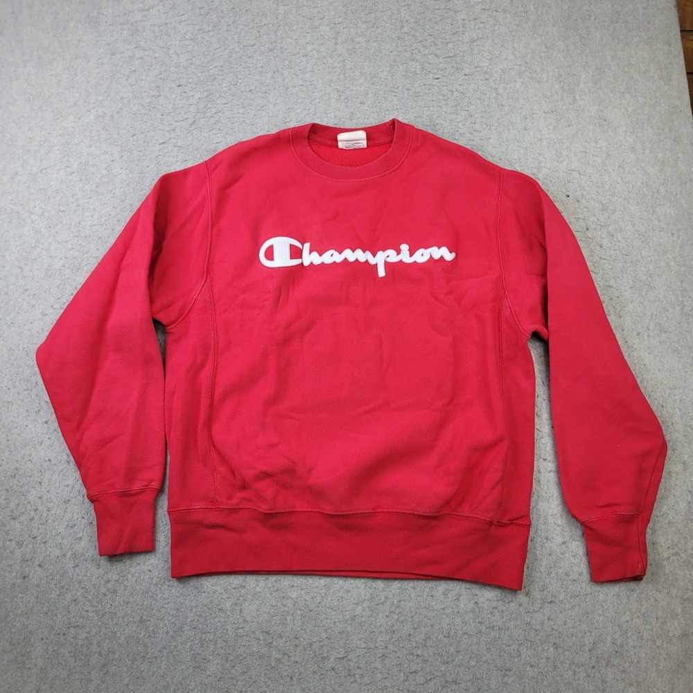 Y2K Champion Reverse Weave Sweatshirt Mens M Red Pullover Crew Neck Vintage